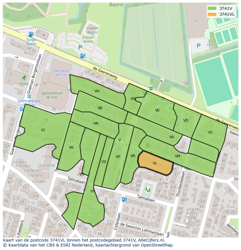 Afbeelding van het postcodegebied 3741 VL op de kaart.