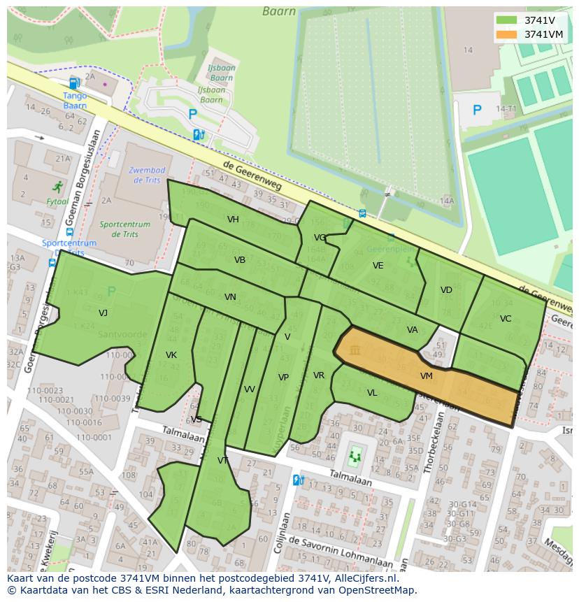Afbeelding van het postcodegebied 3741 VM op de kaart.
