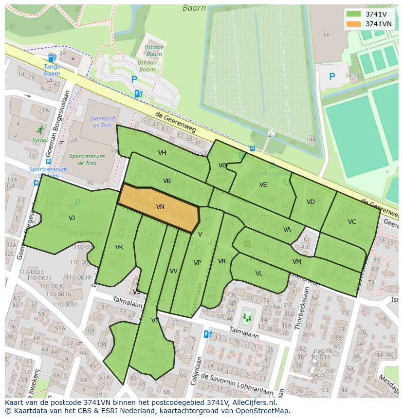 Afbeelding van het postcodegebied 3741 VN op de kaart.