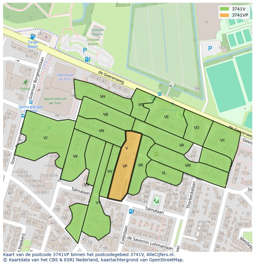 Afbeelding van het postcodegebied 3741 VP op de kaart.