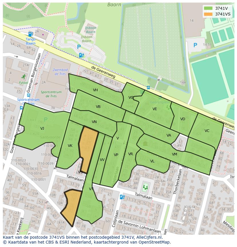 Afbeelding van het postcodegebied 3741 VS op de kaart.