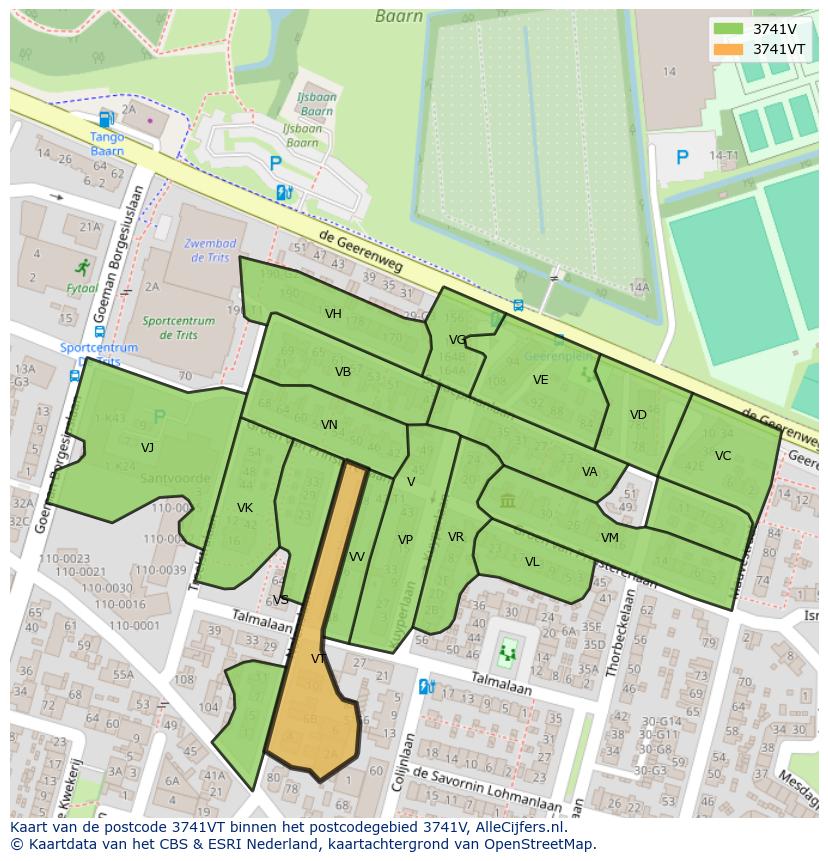 Afbeelding van het postcodegebied 3741 VT op de kaart.