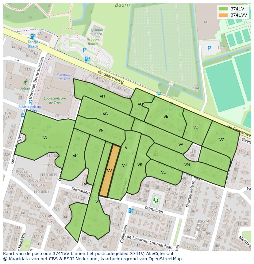 Afbeelding van het postcodegebied 3741 VV op de kaart.
