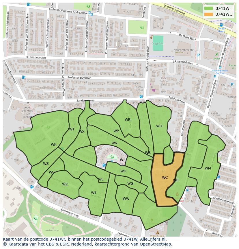 Afbeelding van het postcodegebied 3741 WC op de kaart.