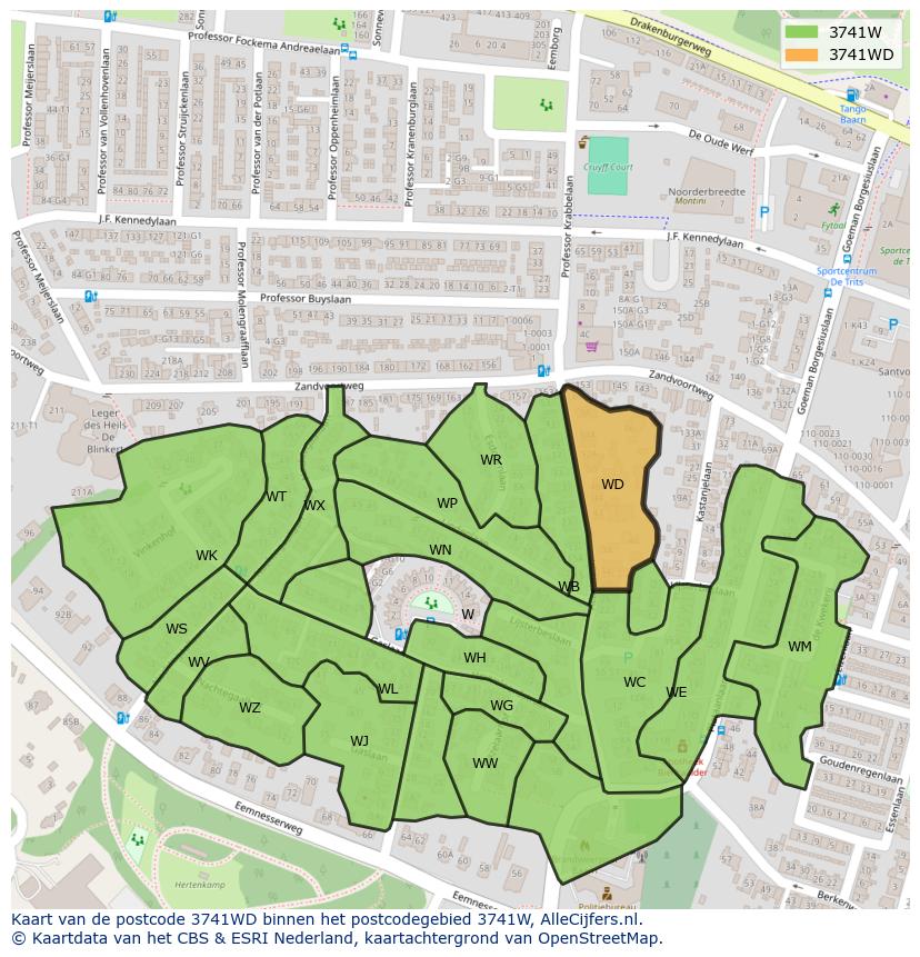 Afbeelding van het postcodegebied 3741 WD op de kaart.