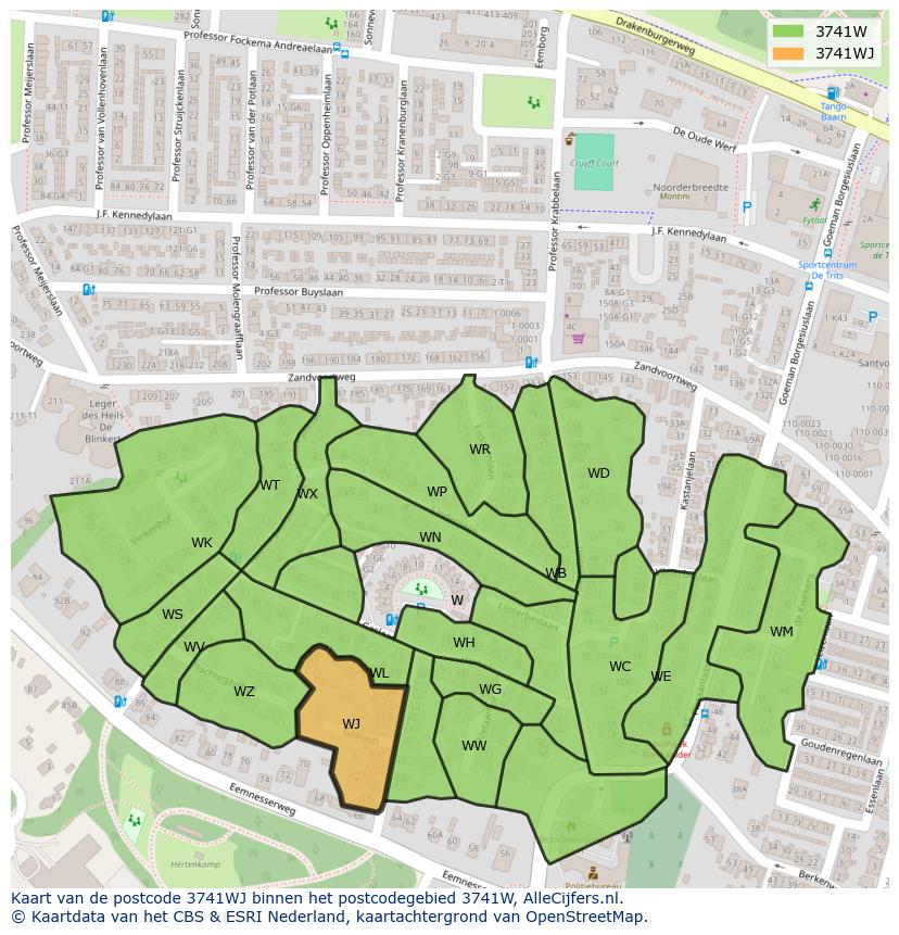 Afbeelding van het postcodegebied 3741 WJ op de kaart.