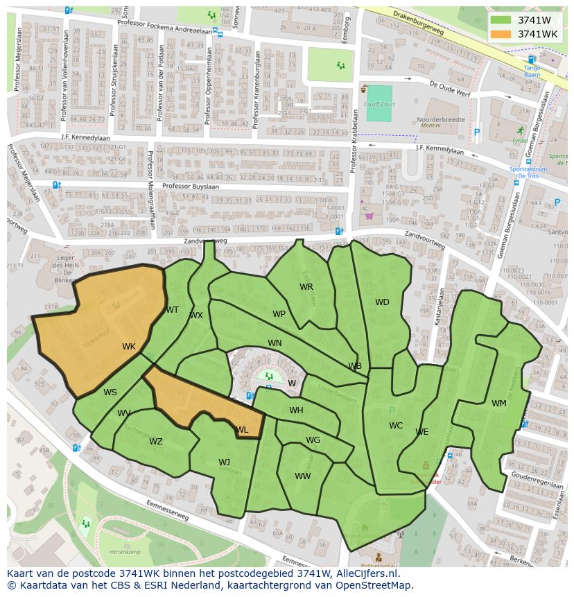 Afbeelding van het postcodegebied 3741 WK op de kaart.
