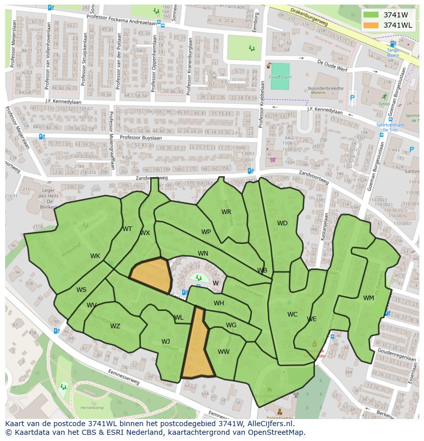 Afbeelding van het postcodegebied 3741 WL op de kaart.