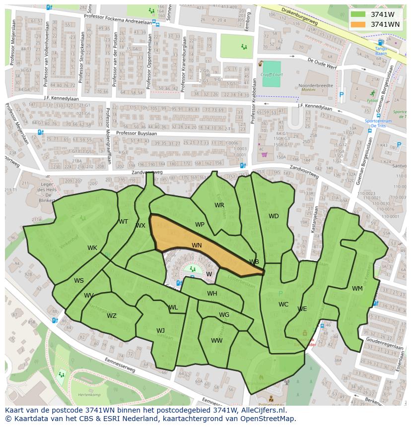 Afbeelding van het postcodegebied 3741 WN op de kaart.
