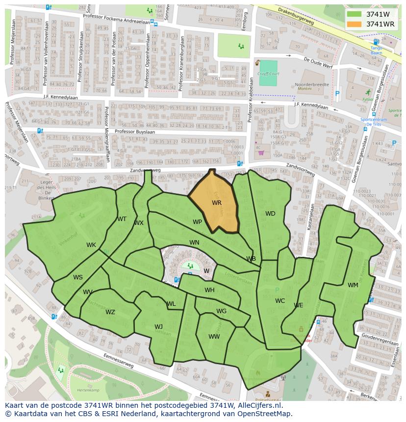 Afbeelding van het postcodegebied 3741 WR op de kaart.