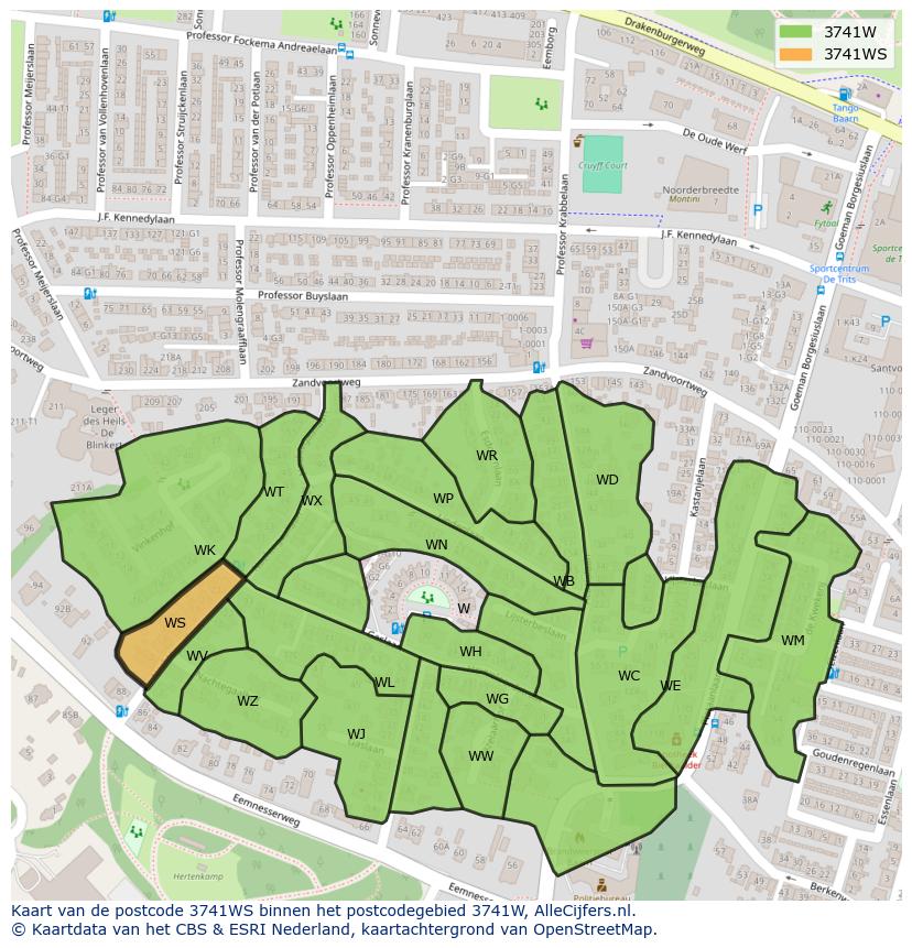Afbeelding van het postcodegebied 3741 WS op de kaart.