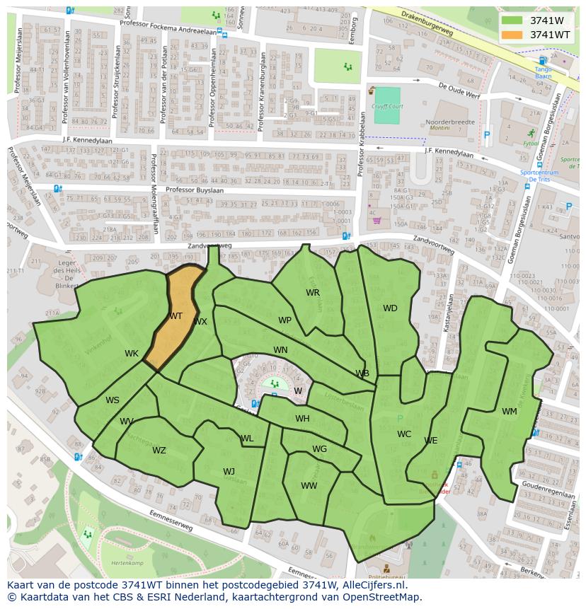 Afbeelding van het postcodegebied 3741 WT op de kaart.
