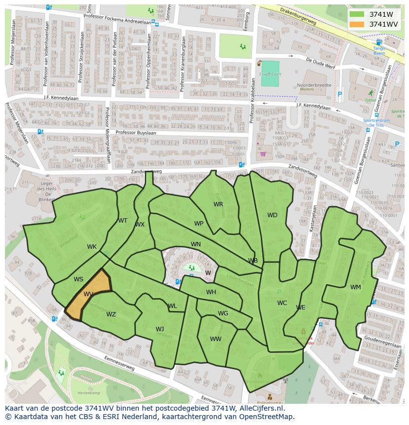 Afbeelding van het postcodegebied 3741 WV op de kaart.
