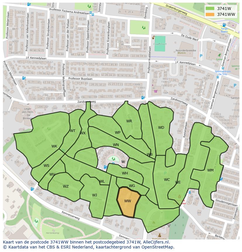 Afbeelding van het postcodegebied 3741 WW op de kaart.