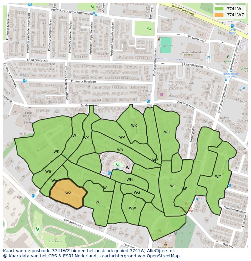 Afbeelding van het postcodegebied 3741 WZ op de kaart.