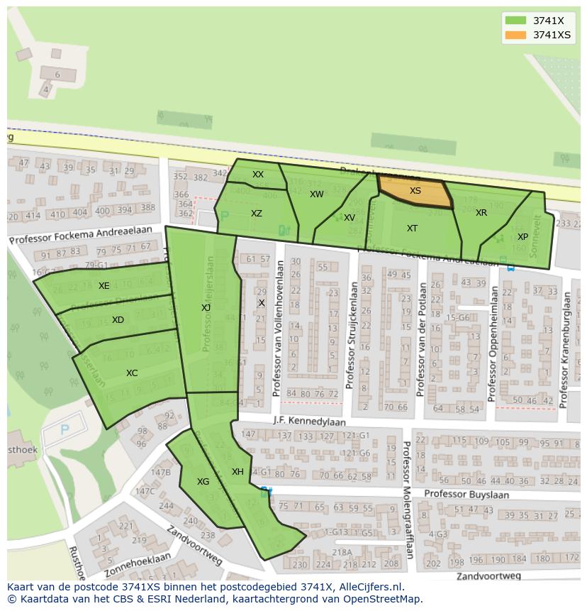 Afbeelding van het postcodegebied 3741 XS op de kaart.