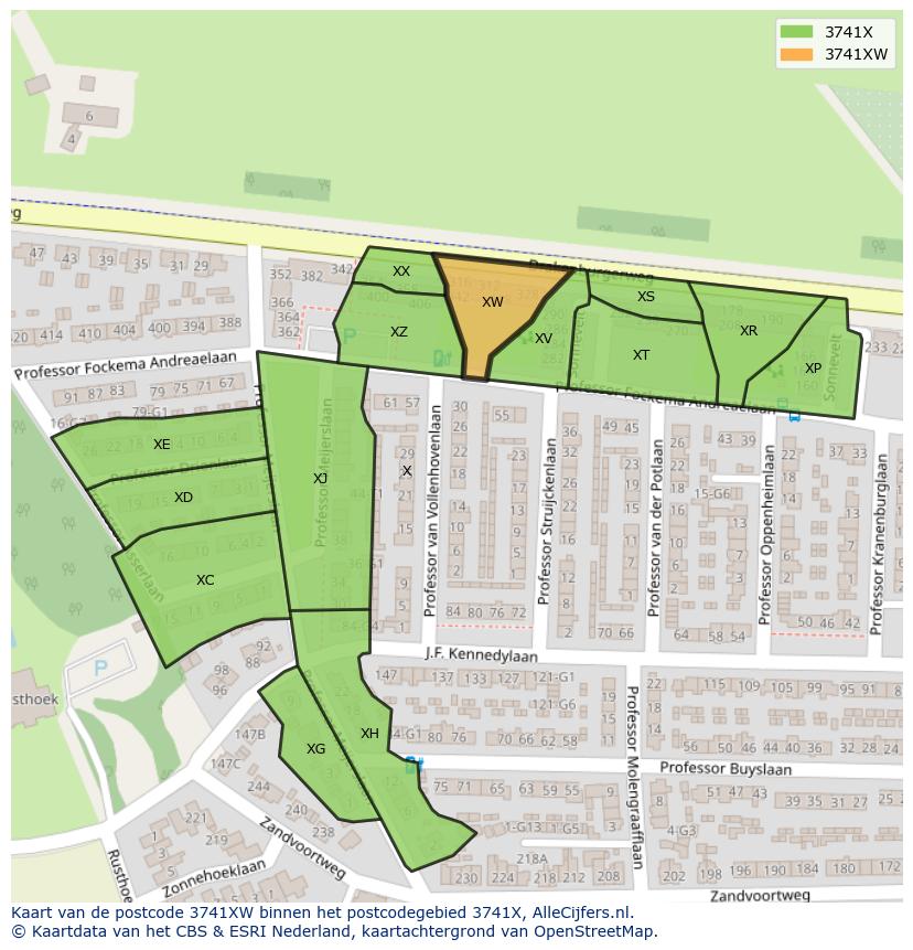 Afbeelding van het postcodegebied 3741 XW op de kaart.