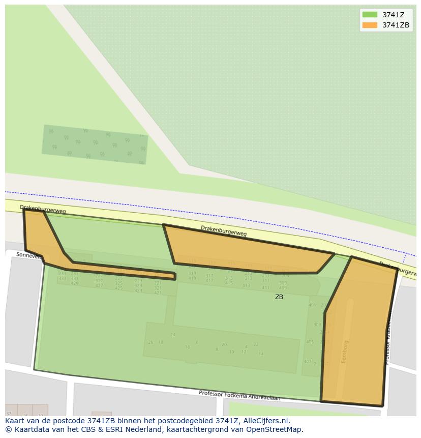 Afbeelding van het postcodegebied 3741 ZB op de kaart.