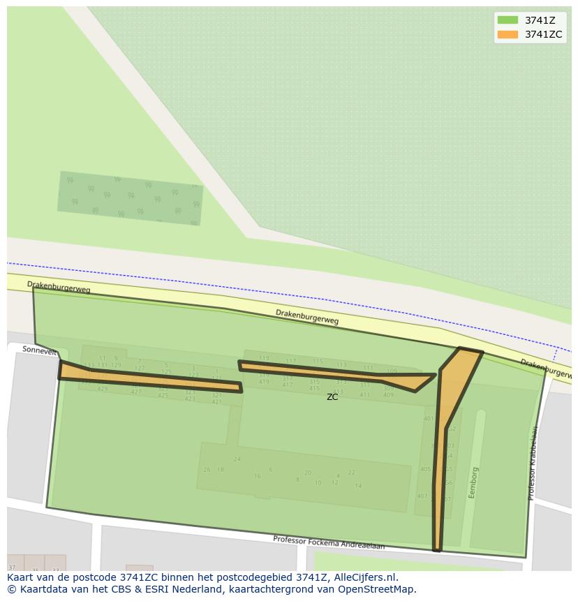 Afbeelding van het postcodegebied 3741 ZC op de kaart.