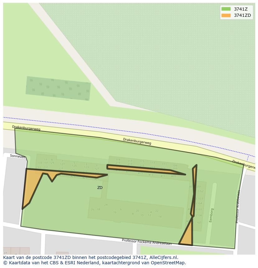 Afbeelding van het postcodegebied 3741 ZD op de kaart.