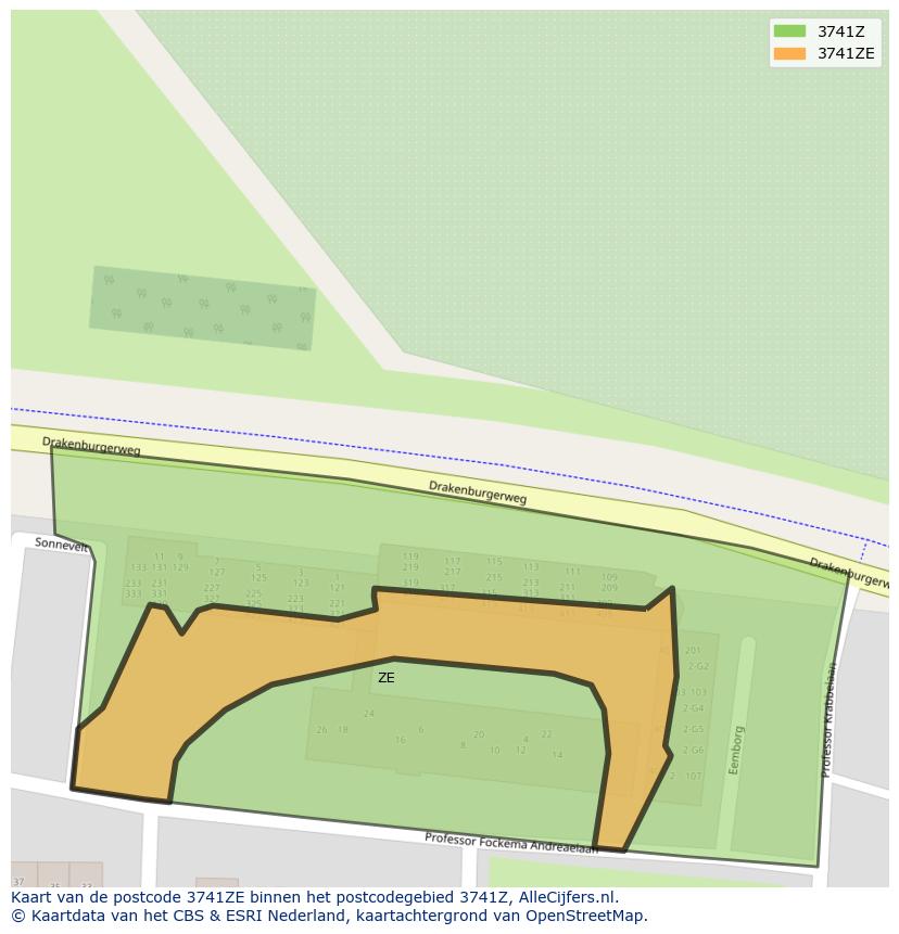 Afbeelding van het postcodegebied 3741 ZE op de kaart.