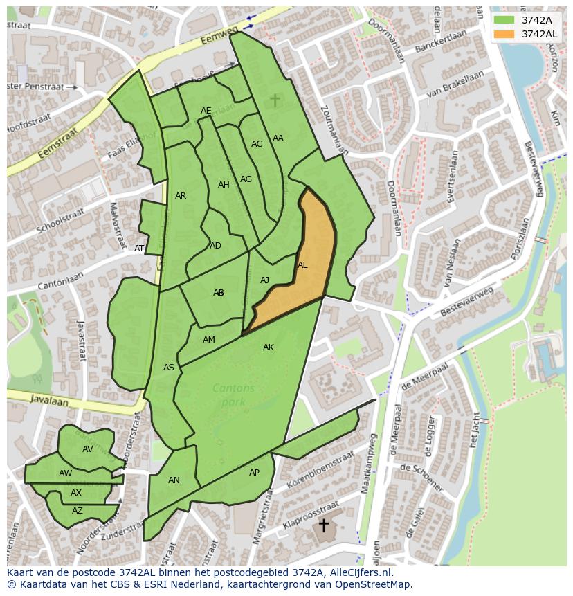 Afbeelding van het postcodegebied 3742 AL op de kaart.
