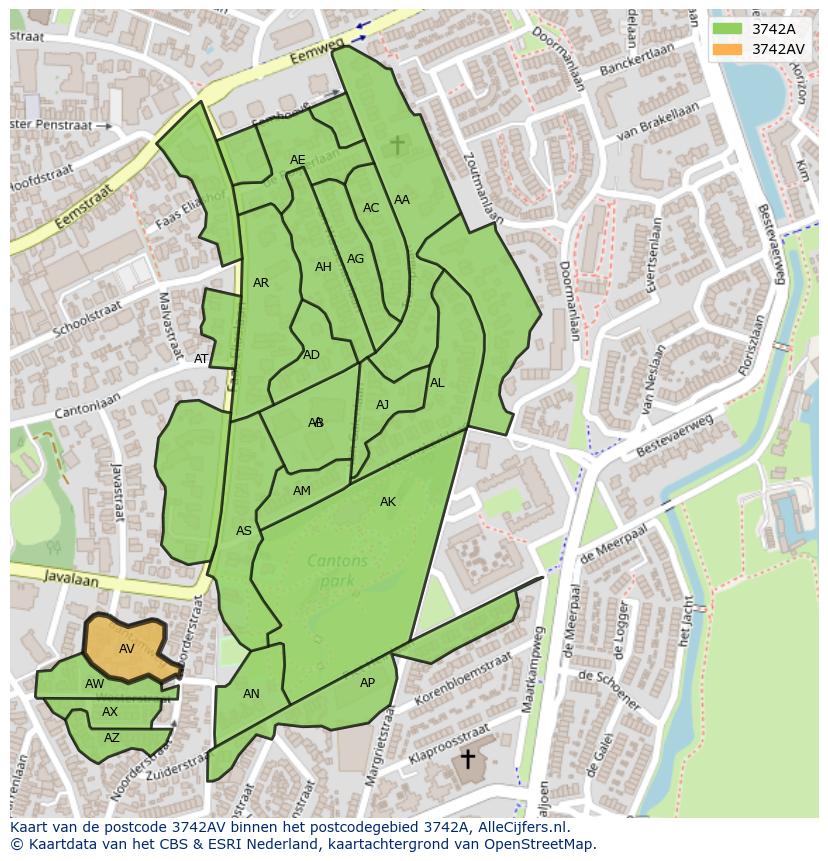 Afbeelding van het postcodegebied 3742 AV op de kaart.