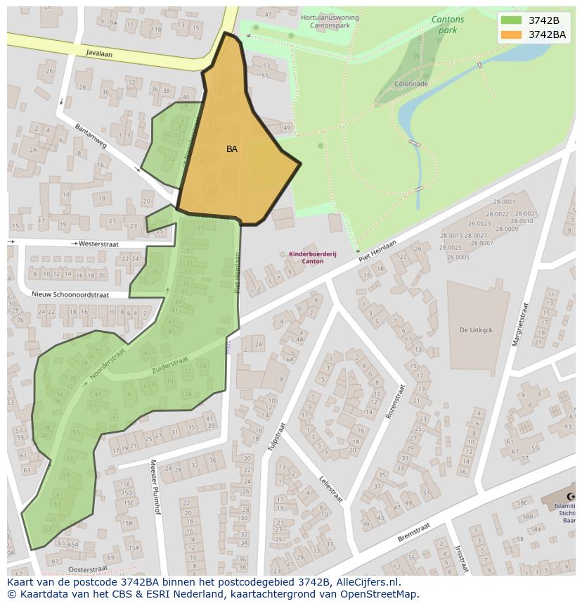 Afbeelding van het postcodegebied 3742 BA op de kaart.