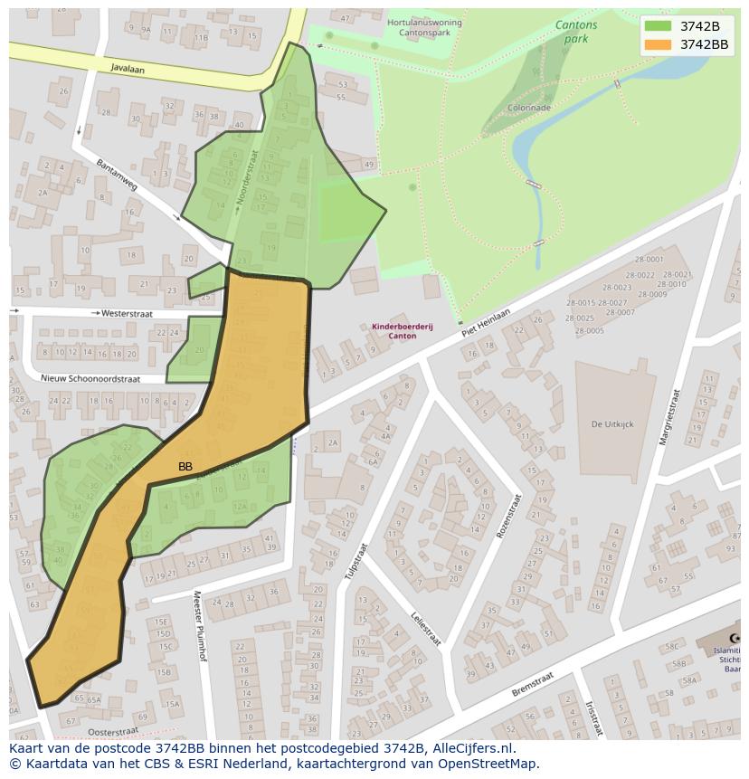 Afbeelding van het postcodegebied 3742 BB op de kaart.