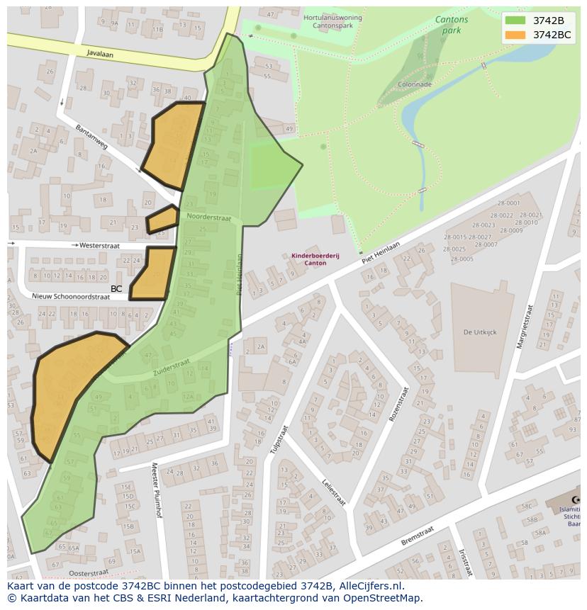 Afbeelding van het postcodegebied 3742 BC op de kaart.