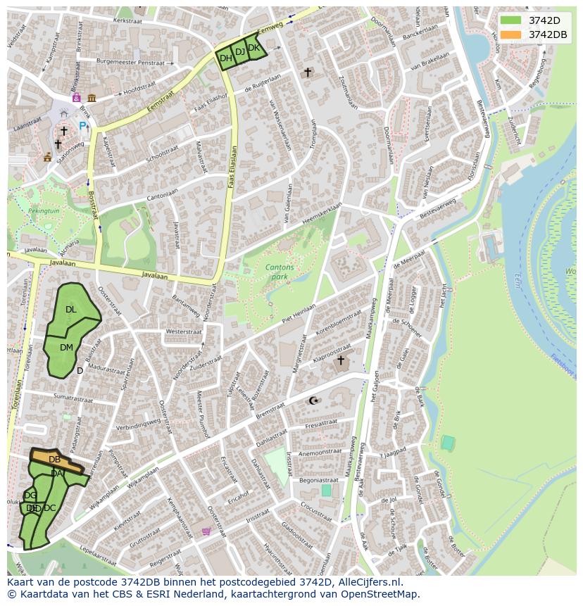 Afbeelding van het postcodegebied 3742 DB op de kaart.