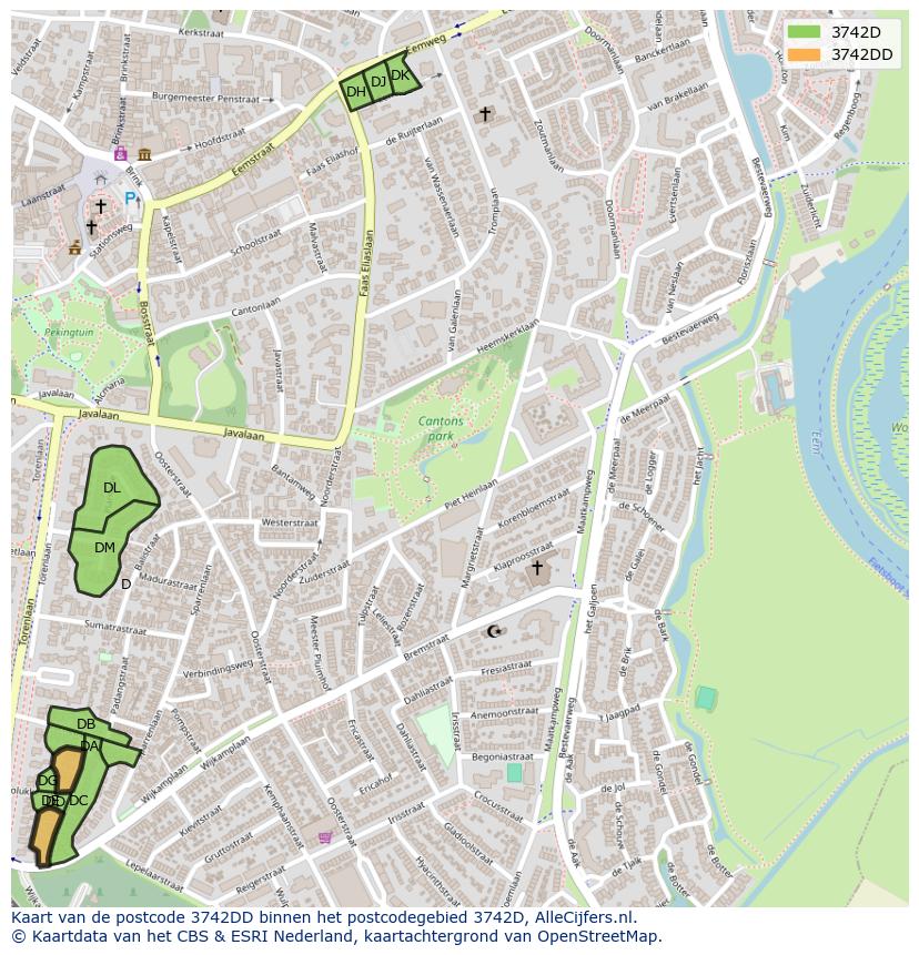 Afbeelding van het postcodegebied 3742 DD op de kaart.