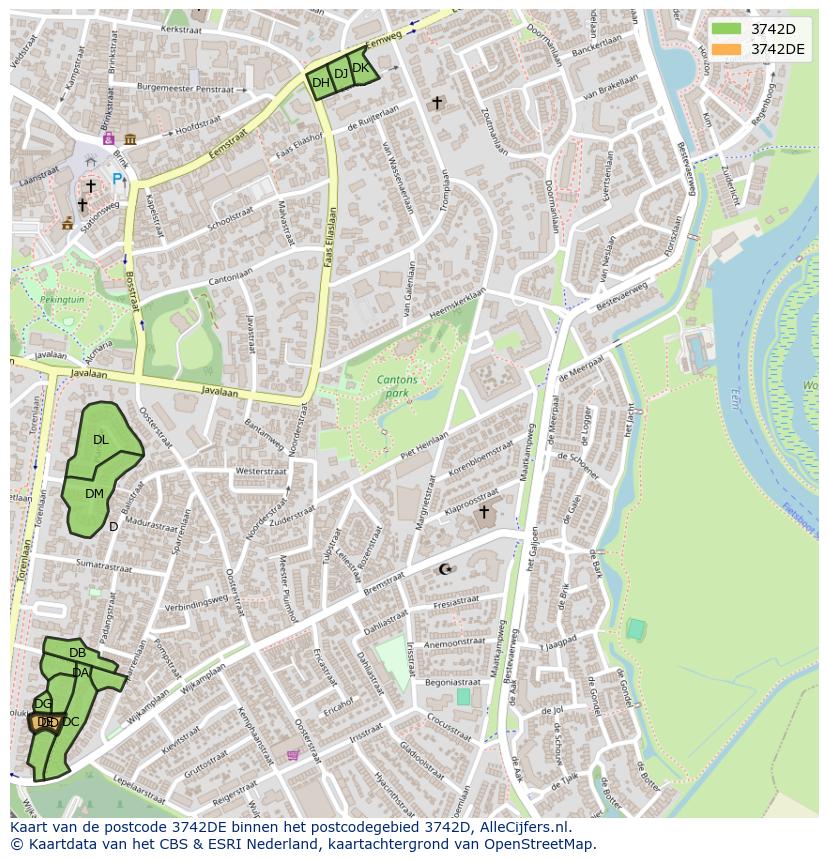 Afbeelding van het postcodegebied 3742 DE op de kaart.