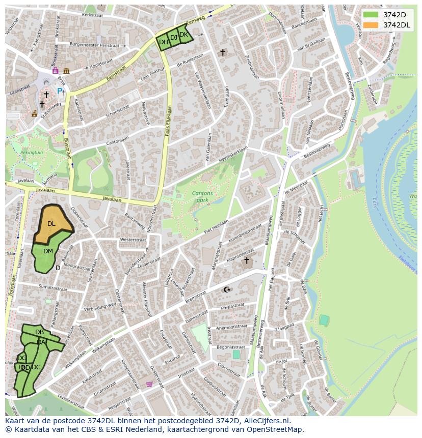 Afbeelding van het postcodegebied 3742 DL op de kaart.