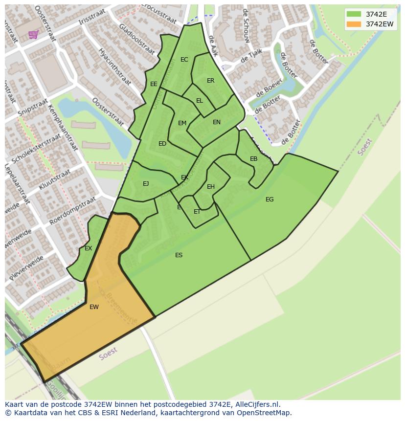 Afbeelding van het postcodegebied 3742 EW op de kaart.