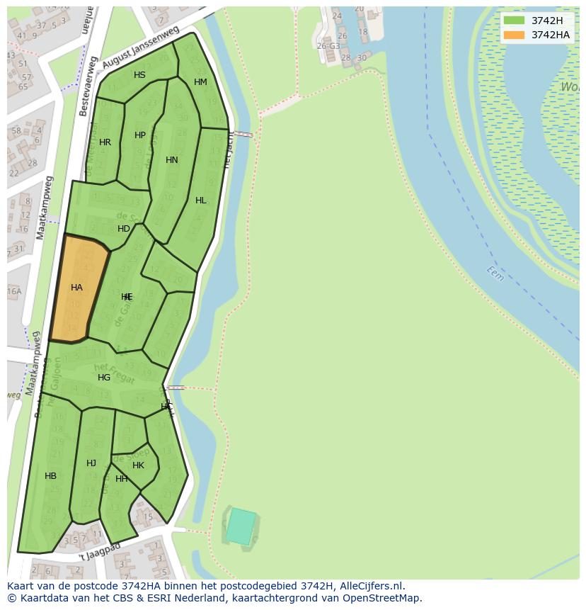 Afbeelding van het postcodegebied 3742 HA op de kaart.