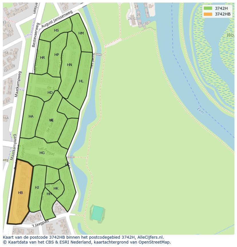 Afbeelding van het postcodegebied 3742 HB op de kaart.