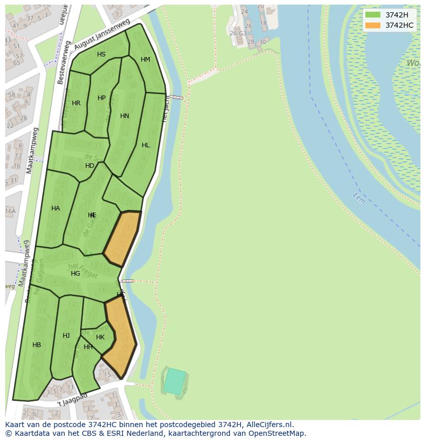Afbeelding van het postcodegebied 3742 HC op de kaart.