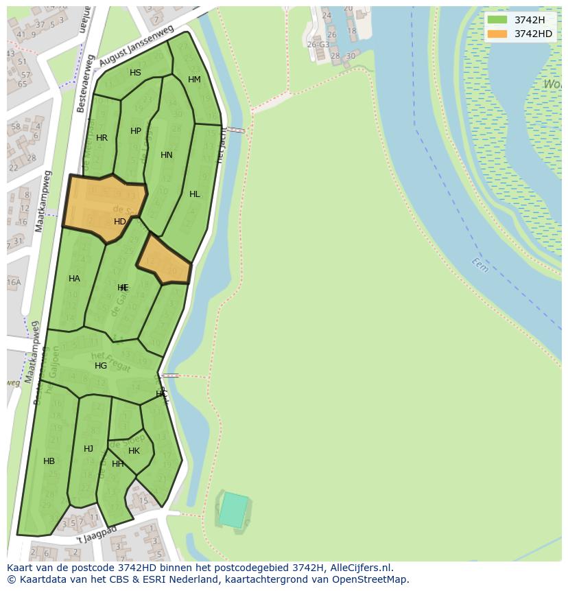 Afbeelding van het postcodegebied 3742 HD op de kaart.