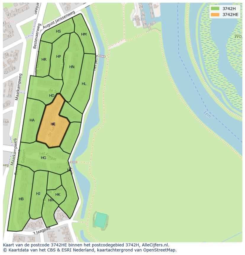 Afbeelding van het postcodegebied 3742 HE op de kaart.