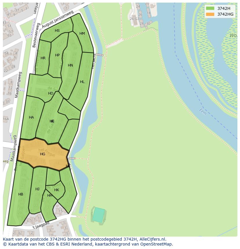 Afbeelding van het postcodegebied 3742 HG op de kaart.