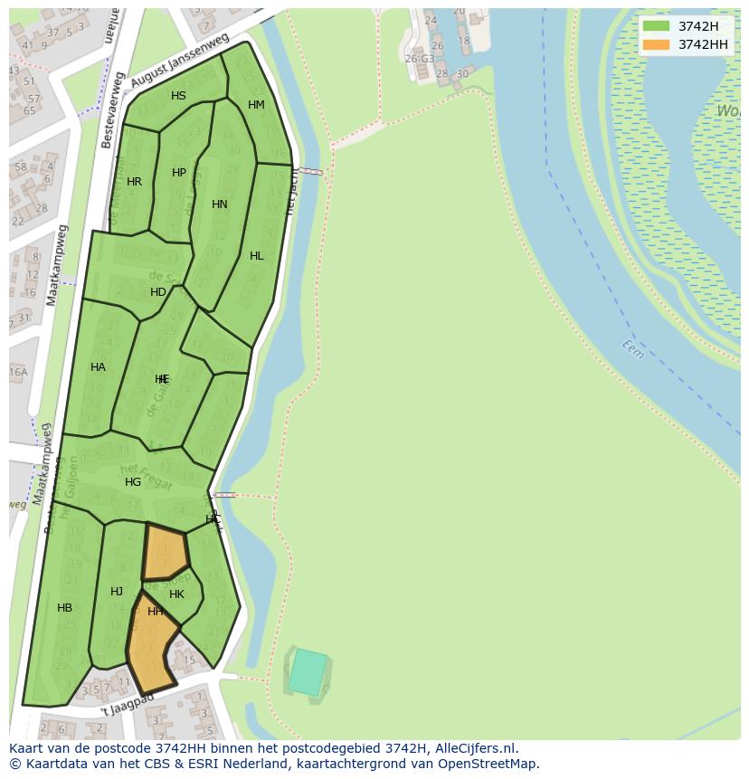 Afbeelding van het postcodegebied 3742 HH op de kaart.