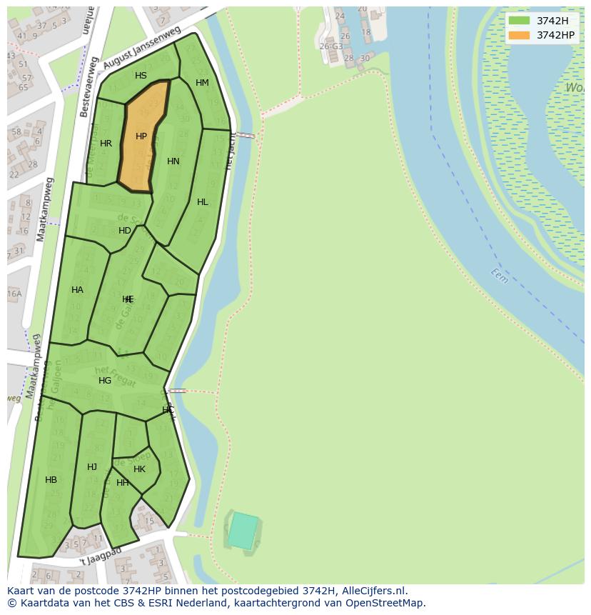 Afbeelding van het postcodegebied 3742 HP op de kaart.