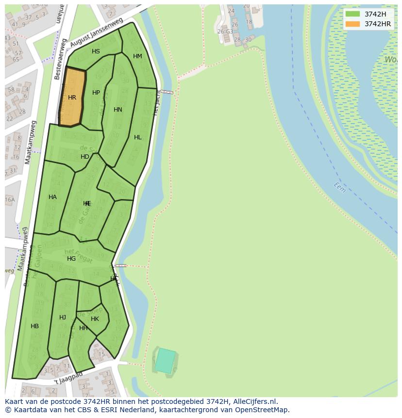 Afbeelding van het postcodegebied 3742 HR op de kaart.