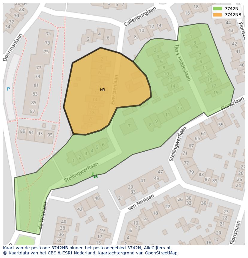 Afbeelding van het postcodegebied 3742 NB op de kaart.