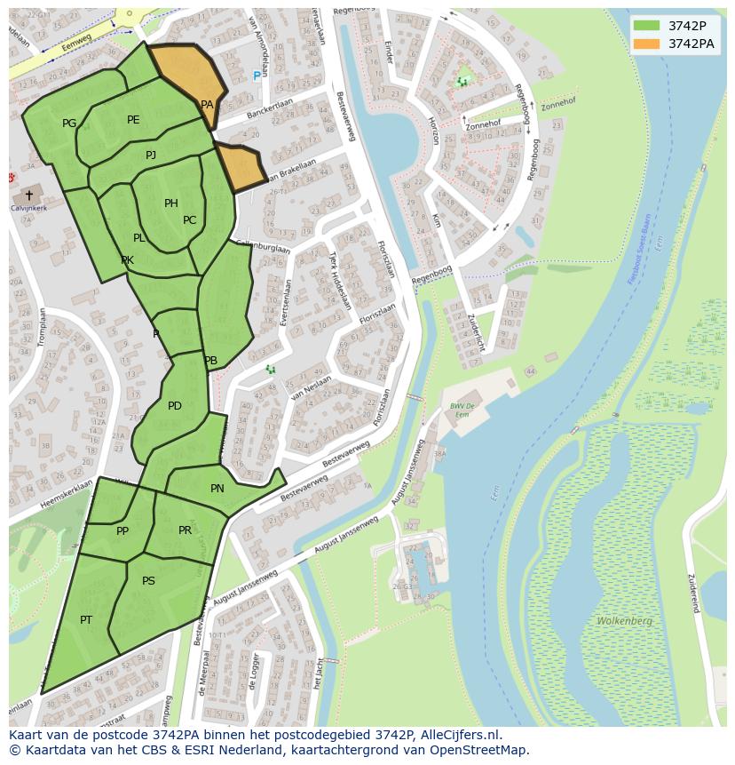 Afbeelding van het postcodegebied 3742 PA op de kaart.