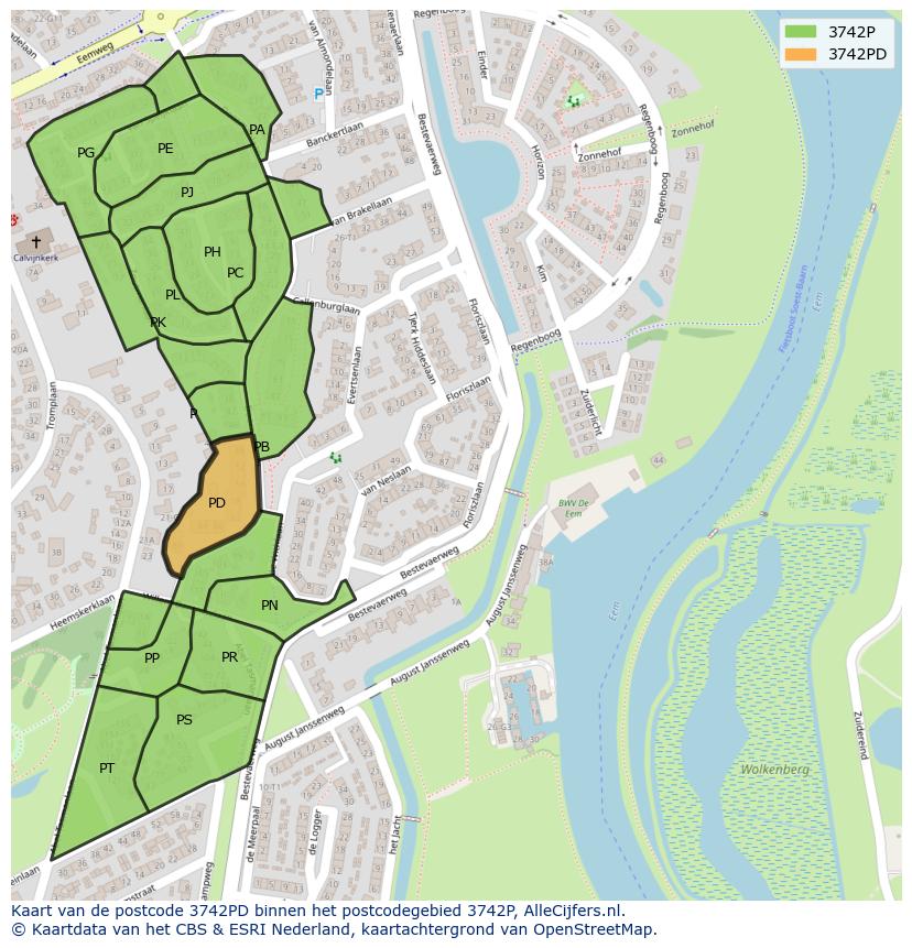 Afbeelding van het postcodegebied 3742 PD op de kaart.