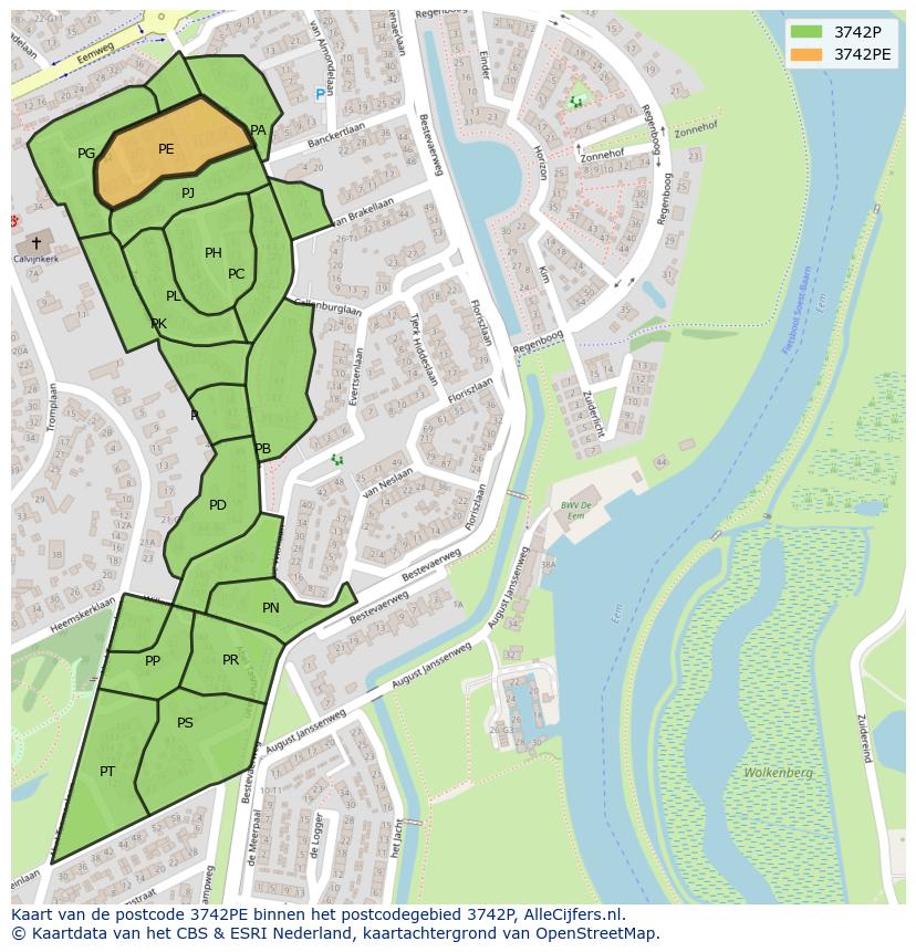 Afbeelding van het postcodegebied 3742 PE op de kaart.