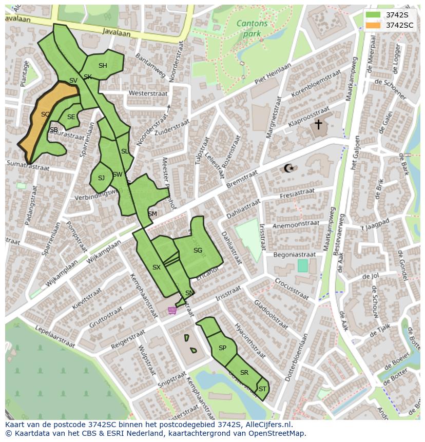 Afbeelding van het postcodegebied 3742 SC op de kaart.