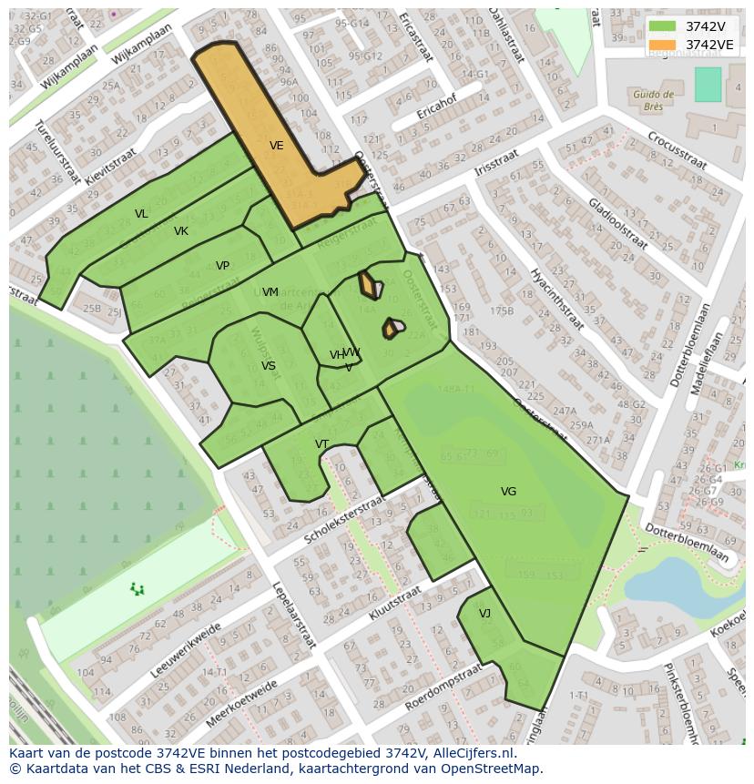 Afbeelding van het postcodegebied 3742 VE op de kaart.